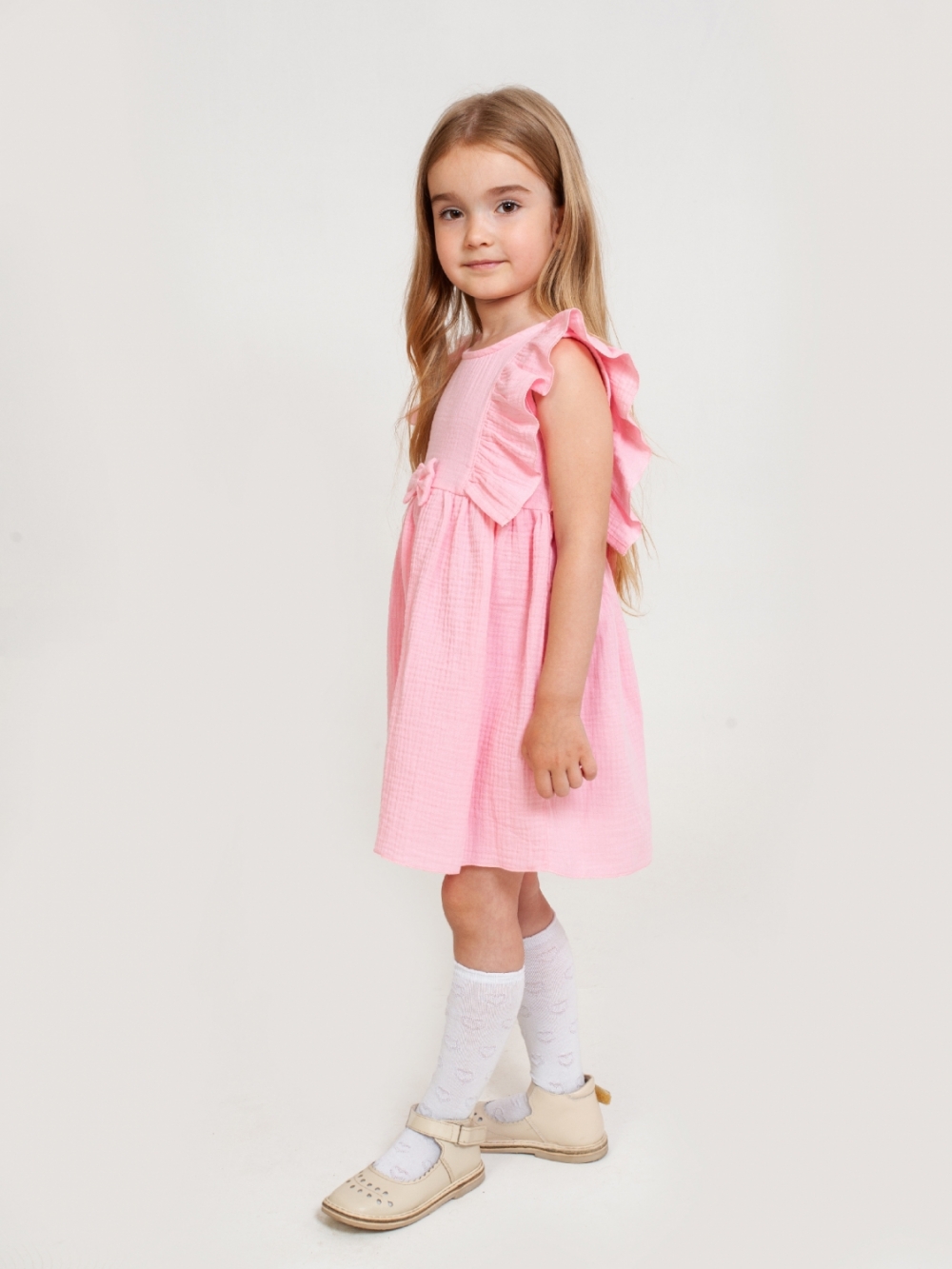 322-Р. Платье из муслина детское, хлопок 100% розовый, р. 98,104,110,116