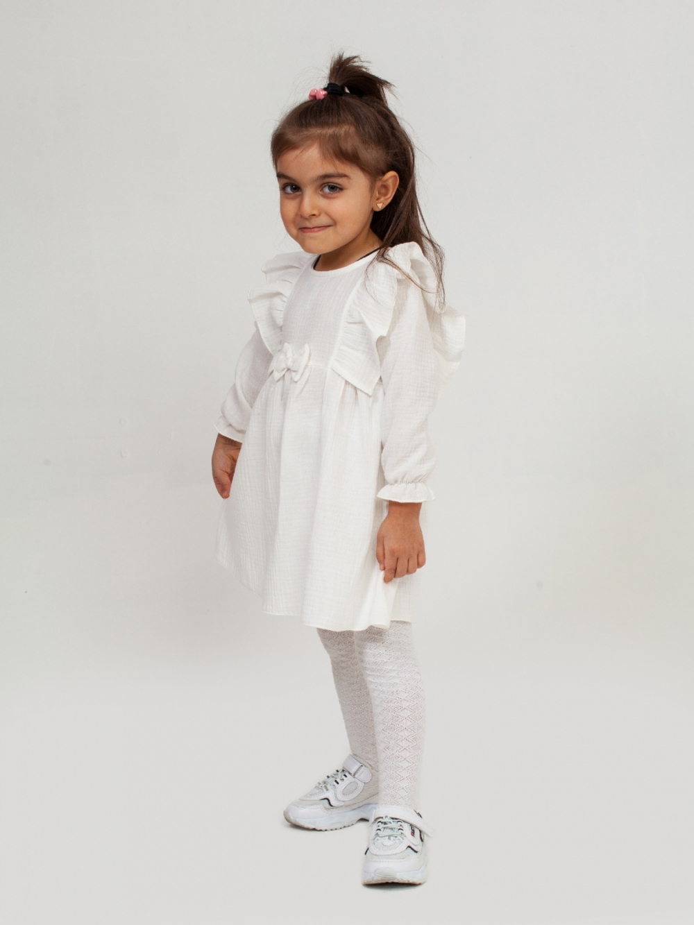 321-МО. Платье из муслина детское, хлопок 100% молочный, р. 74,80,86,92