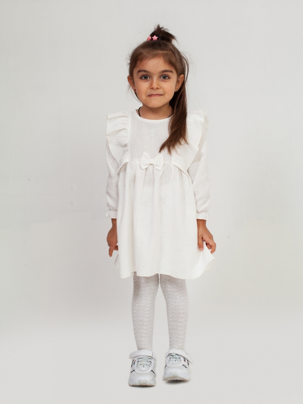 321-МО. Платье из муслина детское, хлопок 100% молочный, р. 98,104,110,116